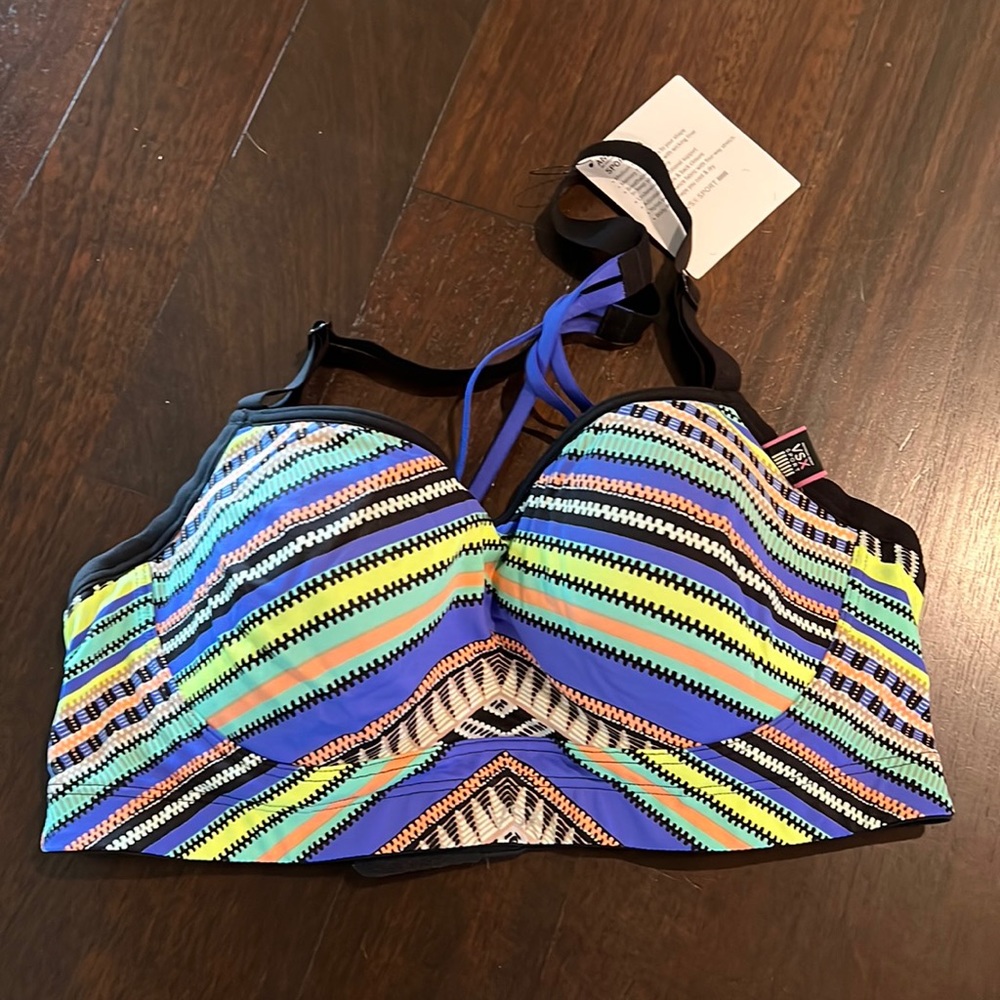 Victoria’s Secret Purple Striped Great Support Workout Sport Bra Cross Back